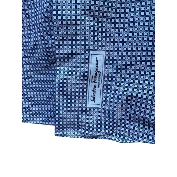 Salvatore Ferragamo Men's City Fit Blue Pattern Shirt 100% Cotton Made in Italy - Picture 5 of 12